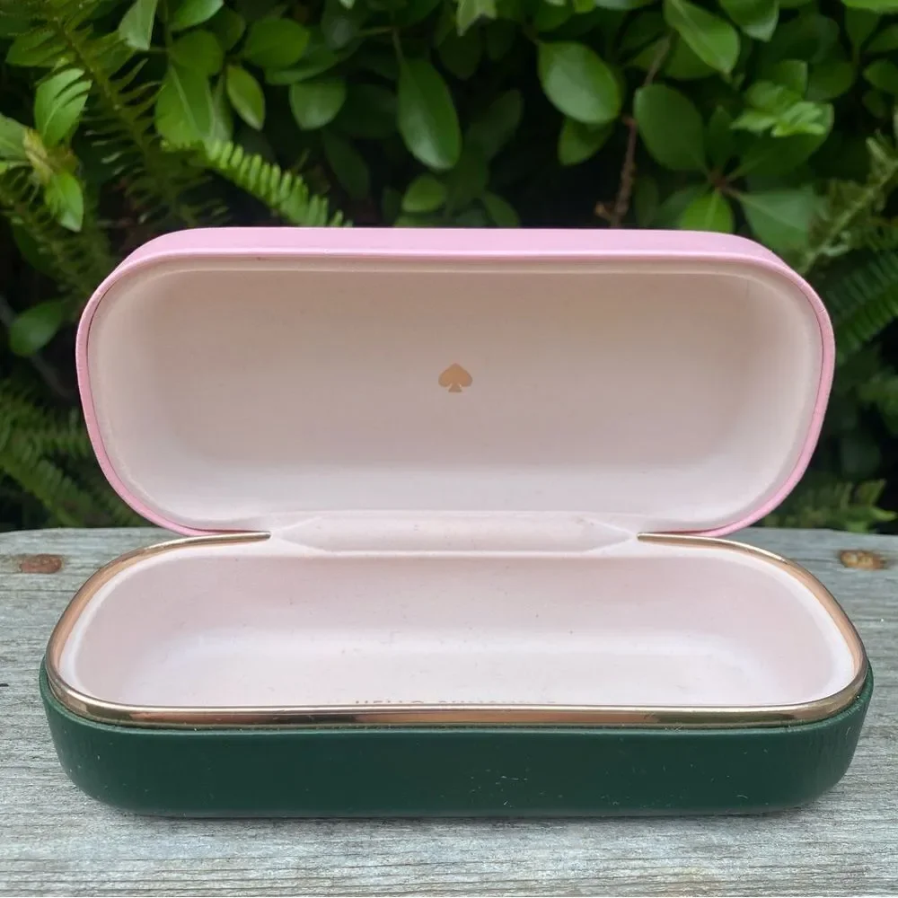 Kate Spade Pink & Green Oval Sunglasses Case. Hello Sunshine Inscription Summer